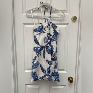 Lilly Pulitzer Blue & White Nautical Halter Dress. Beaded Embellishments- Size 0